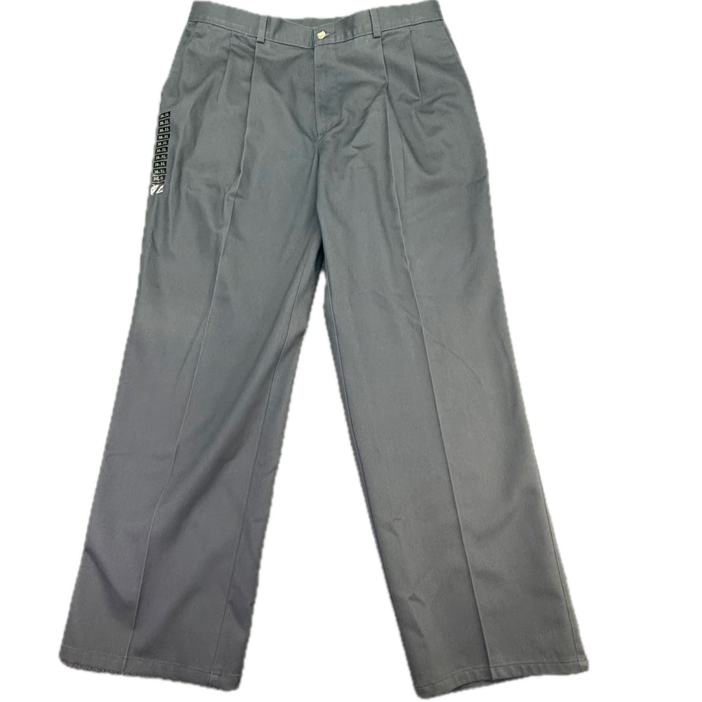 Haggar Pleated Pants Mens 38x31 Gray Relaxed Fit Wrinkle-Free Cotton Trousers